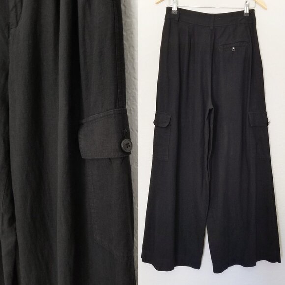 Madewell Wide Leg Cargo Pocket Pants High Waist Linen Blend Black Size 6 $98 - Picture 13 of 16